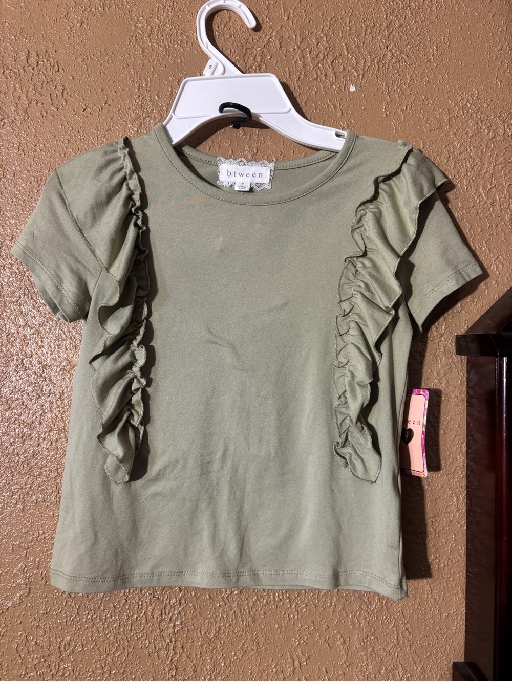 btween Sage Green Ruffle Short Sleeve Tee